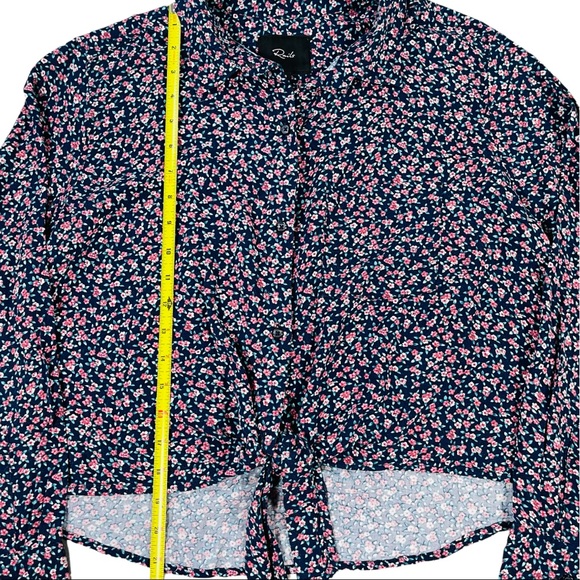 Rails size small long sleeve navy blue button down pink floral front knot shirt - Picture 14 of 16